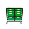Storsystem Commercial Grade Mobile Bin Storage Cart with 8 Green High Impact Polystyrene Bins/Trays CE2101DG-4S4DPG